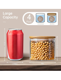 Tarros de Vidrio Herméticos HomArtist 17oz 4 Pack con Tapas de Bambú 2