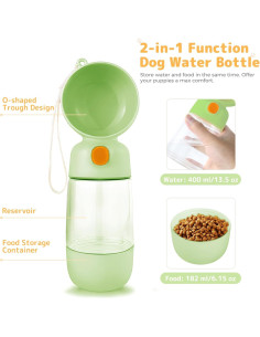 Botella de Agua Portátil para Perros BRIMFULITE 400ml Verde 2