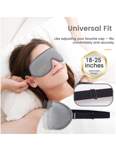 Máscara de Sueño Ringchan 3D Blackout Gris - Sin Presión