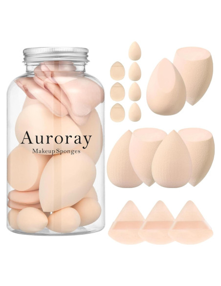 Set 16 Esponjas de Maquillaje Auroray - 6 Grandes, 4 Mini, 6 Puffs