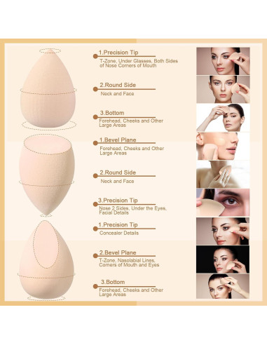 Set 16 Esponjas de Maquillaje Auroray - 6 Grandes, 4 Mini, 6 Puffs