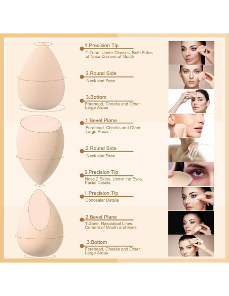 Set 16 Esponjas de Maquillaje Auroray - 6 Grandes, 4 Mini, 6 Puffs