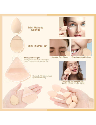 Set 16 Esponjas de Maquillaje Auroray - 6 Grandes, 4 Mini, 6 Puffs