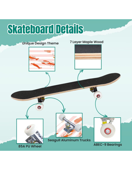 Skateboard UHMLTCRBOD 31" x 8" 7 Capas Arce Doble Kick