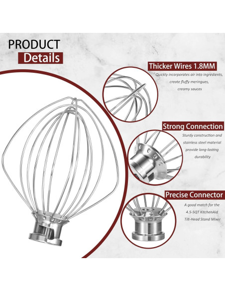 Batidor de Alambre K45WW KitchenAid 6 Alambres Acero Inoxidable