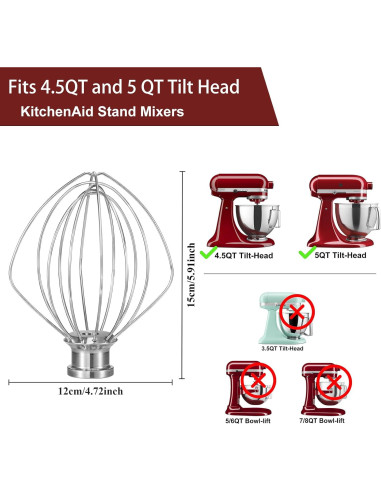 Batidor de Alambre K45WW KitchenAid 6 Alambres Acero Inoxidable