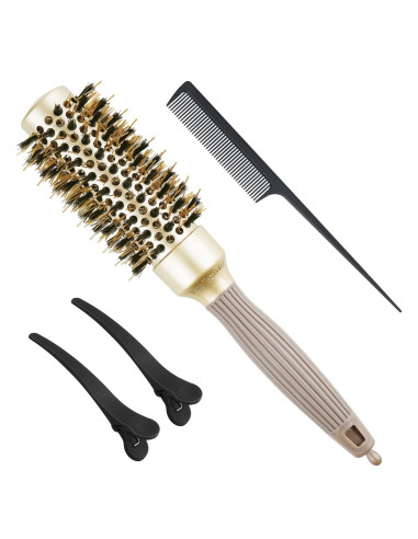 Cepillo Redondo QIANGNI 32mm Cerda de Jabalí Antifrizz