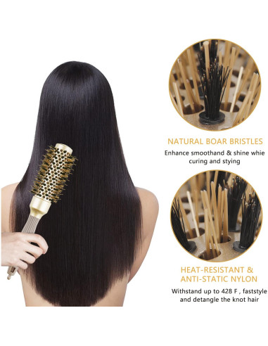 Cepillo Redondo QIANGNI 32mm Cerda de Jabalí Antifrizz