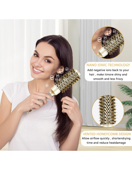 Cepillo Redondo QIANGNI 32mm Cerda de Jabalí Antifrizz