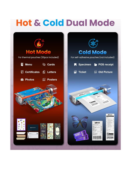 Laminadora Qfun A3 Térmica y Fría 13" 60s Calentamiento Púrpura