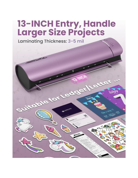 Laminadora Qfun A3 Térmica y Fría 13" 60s Calentamiento Púrpura