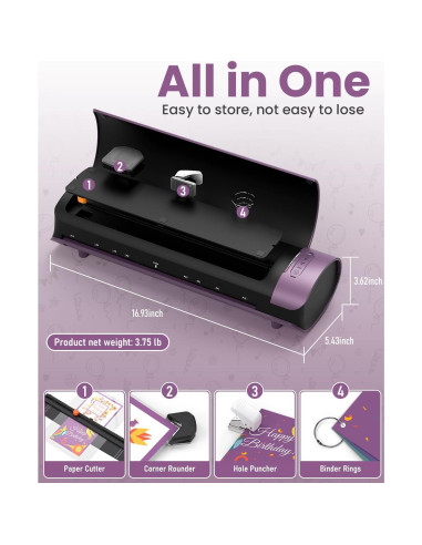 Laminadora Qfun A3 Térmica y Fría 13" 60s Calentamiento Púrpura