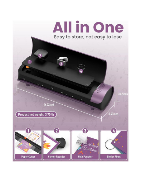 Laminadora Qfun A3 Térmica y Fría 13" 60s Calentamiento Púrpura