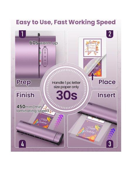 Laminadora Qfun A3 Térmica y Fría 13" 60s Calentamiento Púrpura