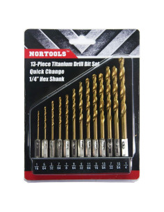 Juego de Brocas Hexagonales NORTOOLS 13 PCS HSS Titanio 1.5-6.4mm