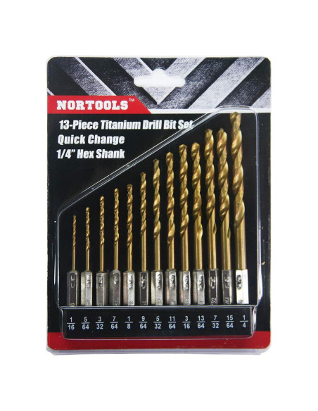 Juego de Brocas Hexagonales NORTOOLS 13 PCS HSS Titanio 1.5-6.4mm