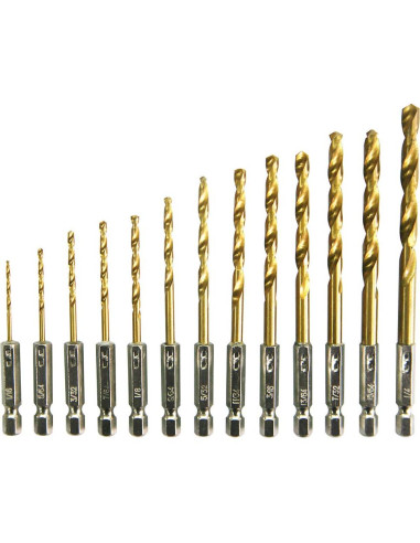 Juego de Brocas Hexagonales NORTOOLS 13 PCS HSS Titanio 1.5-6.4mm