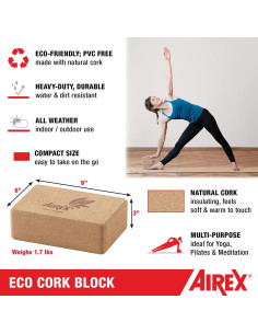 Bloque de Corcho ECO Airex para Yoga y Ejercicios - 22.86x15.24x10.16 cm 2