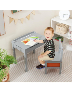 Conjunto de Mesa y Sillas para Niños Costzon - Madera Gris 2