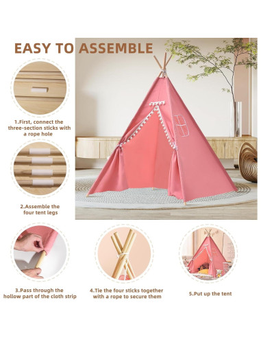 6 Tiendas Tipi Plegables Rosa Wholelovein para Niños