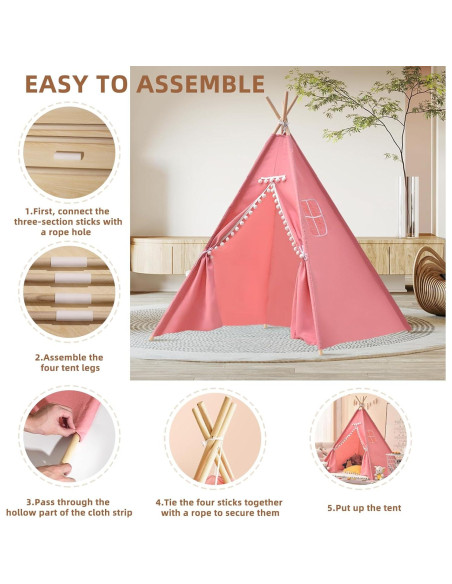 6 Tiendas Tipi Plegables Rosa Wholelovein para Niños