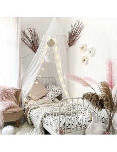 Dosel de Cama para Niña LOAOL 245 cm Algodón Rosa Pompones 2