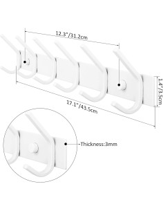 Perchero de pared WEBI blanco con 6 ganchos resistentes 2