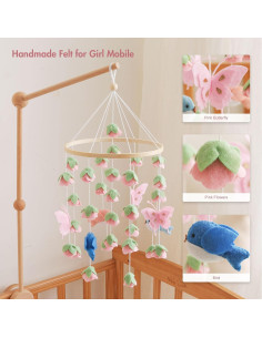 Móvil para Cuna Numhaw de Fieltro Rosa Musical 28.4x23.1cm 2