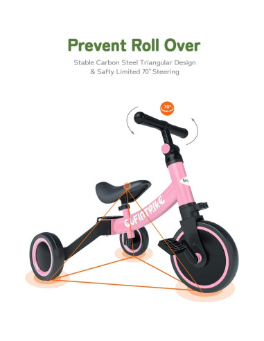 Bicicleta 5 en 1 besrey BR-C727 para niños 1-4 años Rosa