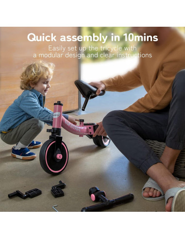 Bicicleta 5 en 1 besrey BR-C727 para niños 1-4 años Rosa