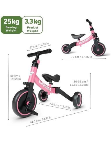 Bicicleta 5 en 1 besrey BR-C727 para niños 1-4 años Rosa