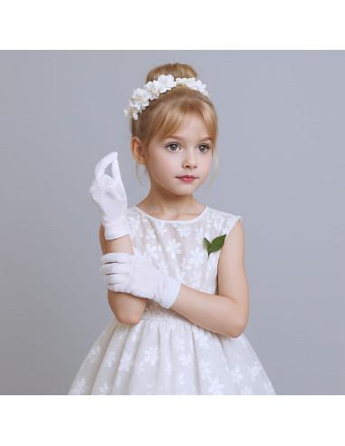 Guantes de Satén Blancos para Niñas 4-14 Años - HaiFafafaing