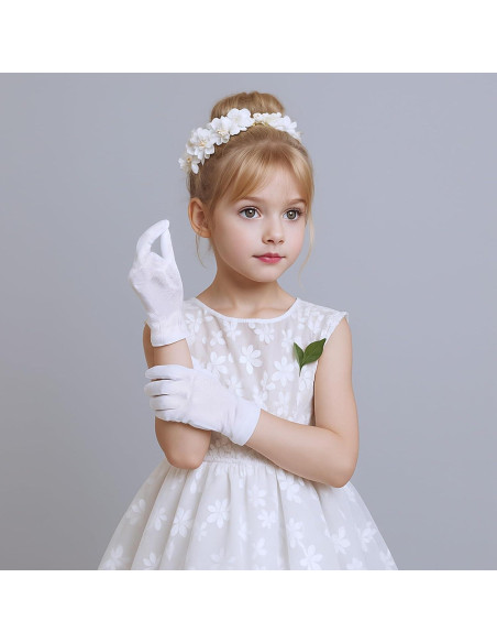 Guantes de Satén Blancos para Niñas 4-14 Años - HaiFafafaing