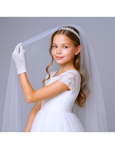 Guantes de Satén Blancos para Niñas 4-14 Años - HaiFafafaing