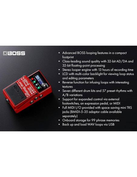 Boss RC-5 Loop Station con Cables y Púas - 13 Horas Grabación