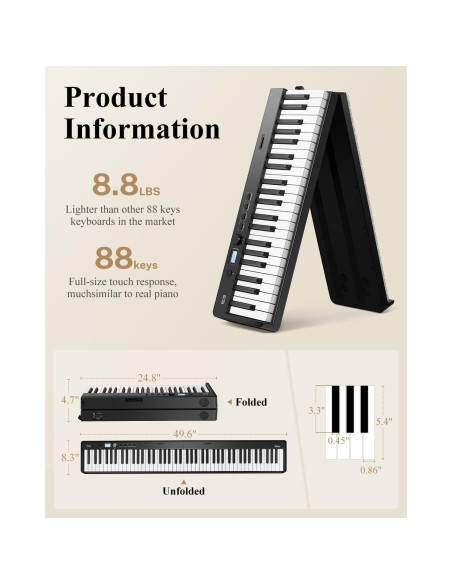 Piano Digital Plegable Eastar EP-10 88 Teclas Bluetooth Portátil