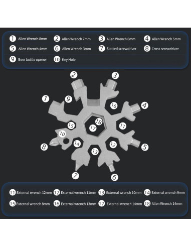 Herramienta Multiusos Copo de Nieve 18 en 1 Genérico - Negro