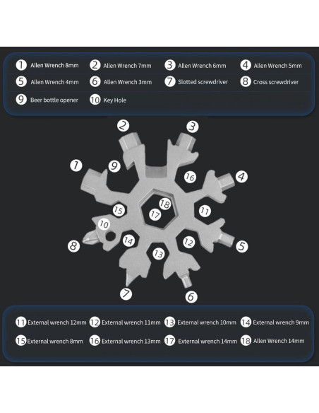 Herramienta Multiusos Copo de Nieve 18 en 1 Genérico - Negro