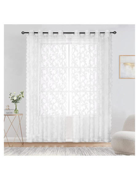 Cortinas de Encaje Floral Lotusolution 2 Paneles 55x84 cm Cortinas de Encaje Floral Lotusolution 2 Paneles 55x84 cm