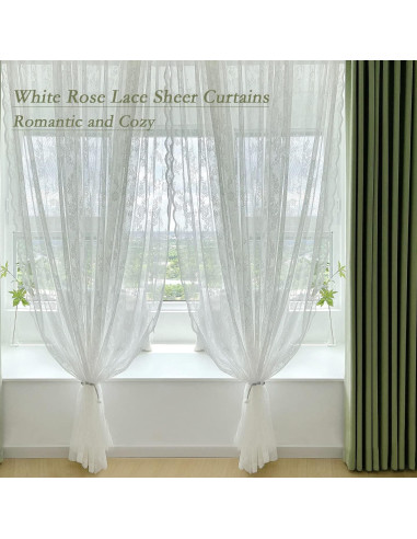 Cortinas de Encaje Floral Lotusolution 2 Paneles 55x84 cm