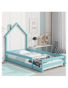 Cama Twin Dolonm Montessori con Cabecera Casa Azul
