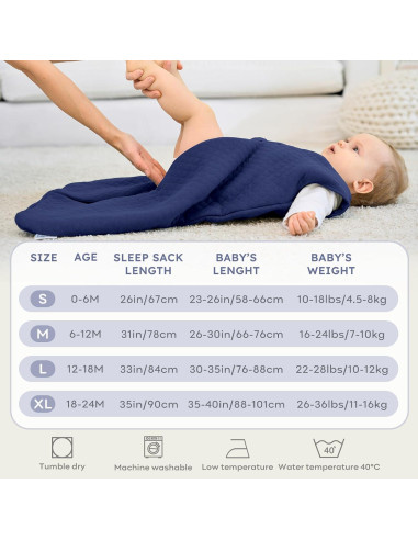 Saco de Sueño Bebé 6-12 Meses 2.5 TOG Algodón Azul