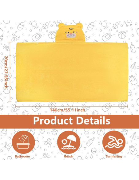 Toallas con Capucha Vyndicca 70x140 cm Amarillo y Blanco