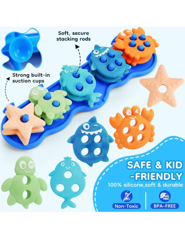 Juguetes de Baño de Silicona Ebukur para Bebés 10 Piezas