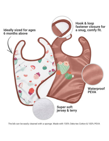 Set de 2 Baberos BabyToLove Jardín de Cactus Impermeables