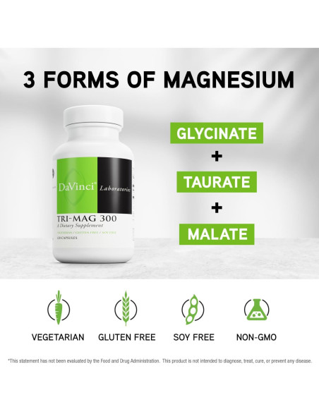 Suplemento de Magnesio Quelado DaVinci Labs Tri-Mag 300 - 120 Cápsulas