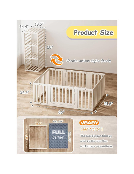 Parque de Juegos para Bebés VBABY, 12 Paneles 168x130 cm