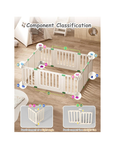 Parque de Juegos para Bebés VBABY, 12 Paneles 168x130 cm