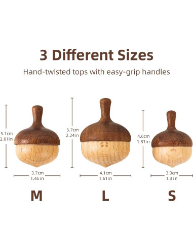 Trompos de Madera Hechos a Mano DadCarved - 3 Piezas para Niños 3+