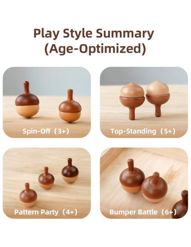 Trompos de Madera Hechos a Mano DadCarved - 3 Piezas para Niños 3+